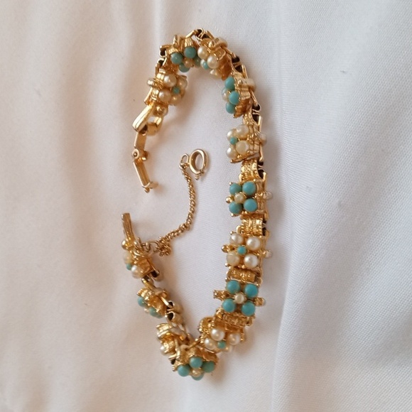Vintage gold pearl, blue pearl, bracelet - Picture 3 of 8